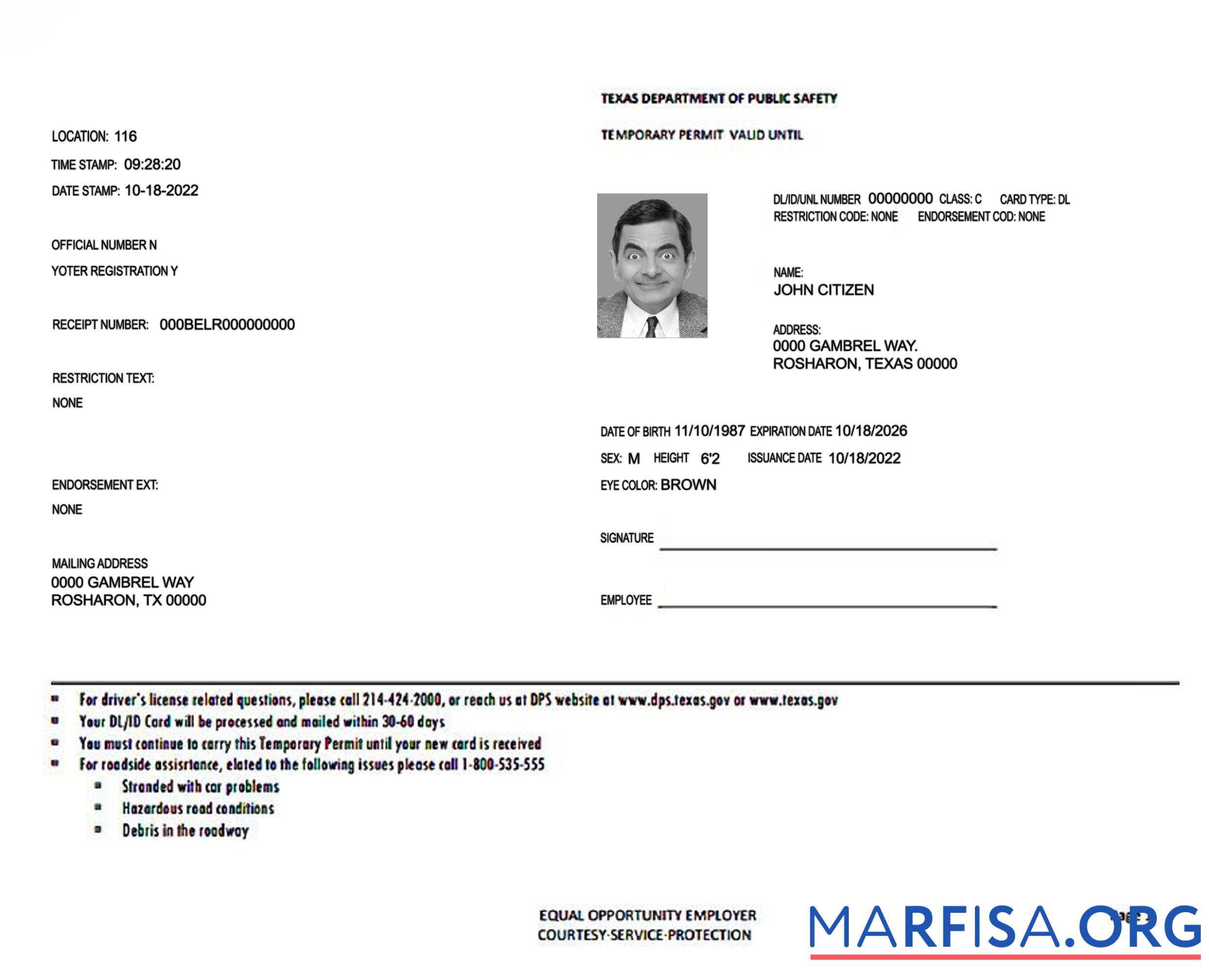 USA Texas temporary Genehmigung Vorschau