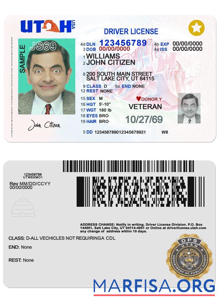 USA Utah Führerschein 2021 Gegenwärtig Mockup