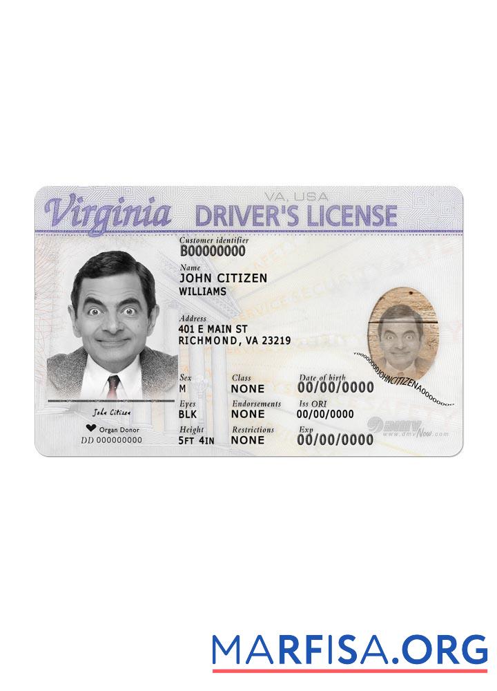 USA Virginia Führerschein Vorderseite Mockup