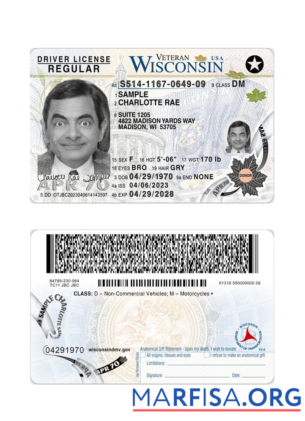USA Wisconsin Führerschein 2023 Gegenwärtig Design