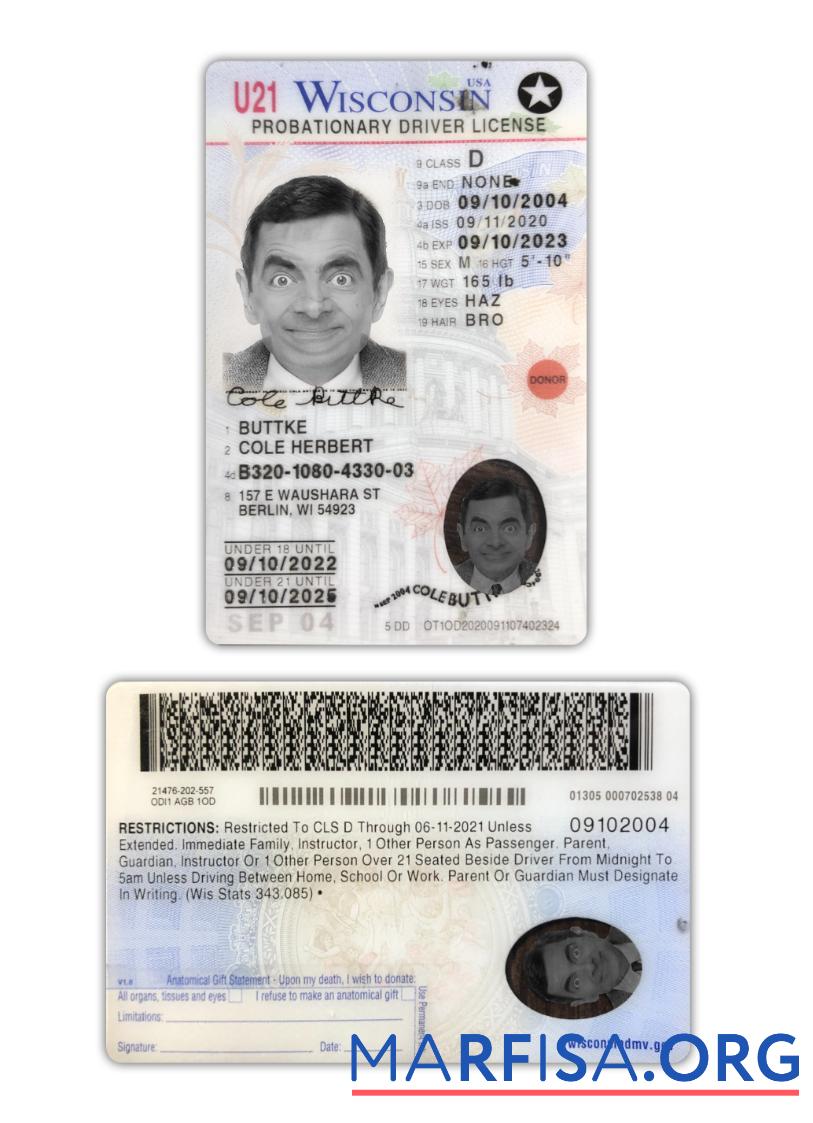 USA Wisconsin under 21 Führerschein 2020 Gegenwärtig Probe