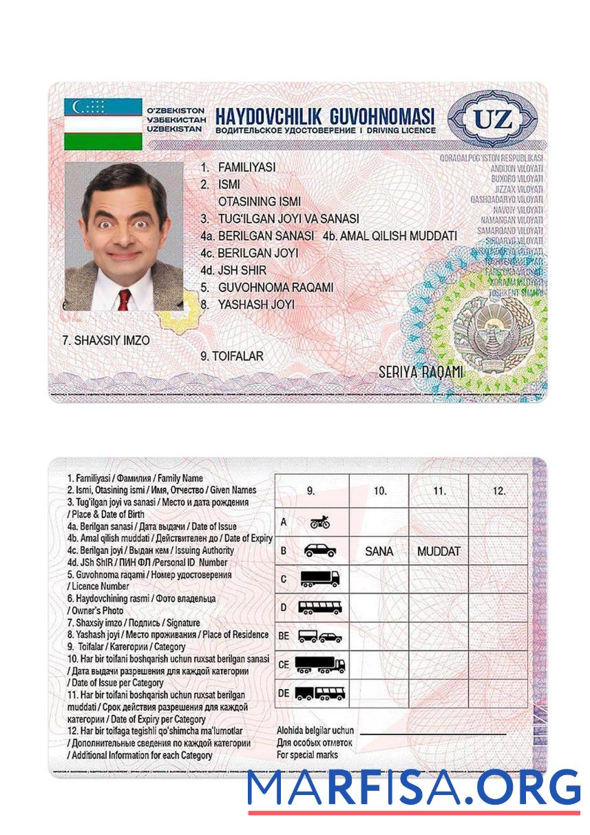 Usbekistan Führerschein 2017 Gegenwärtig Design