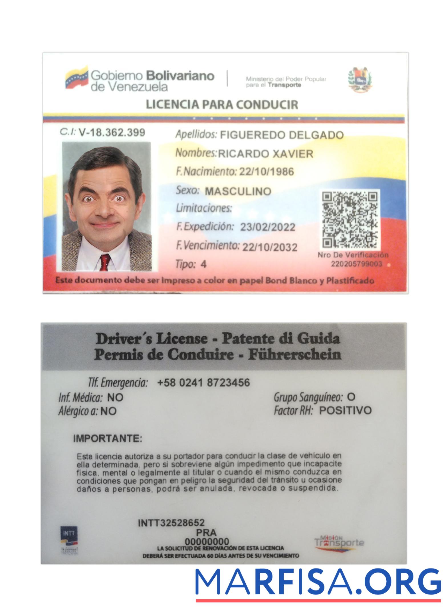 Venezuela Führerschein 2022 Gegenwärtig Probe