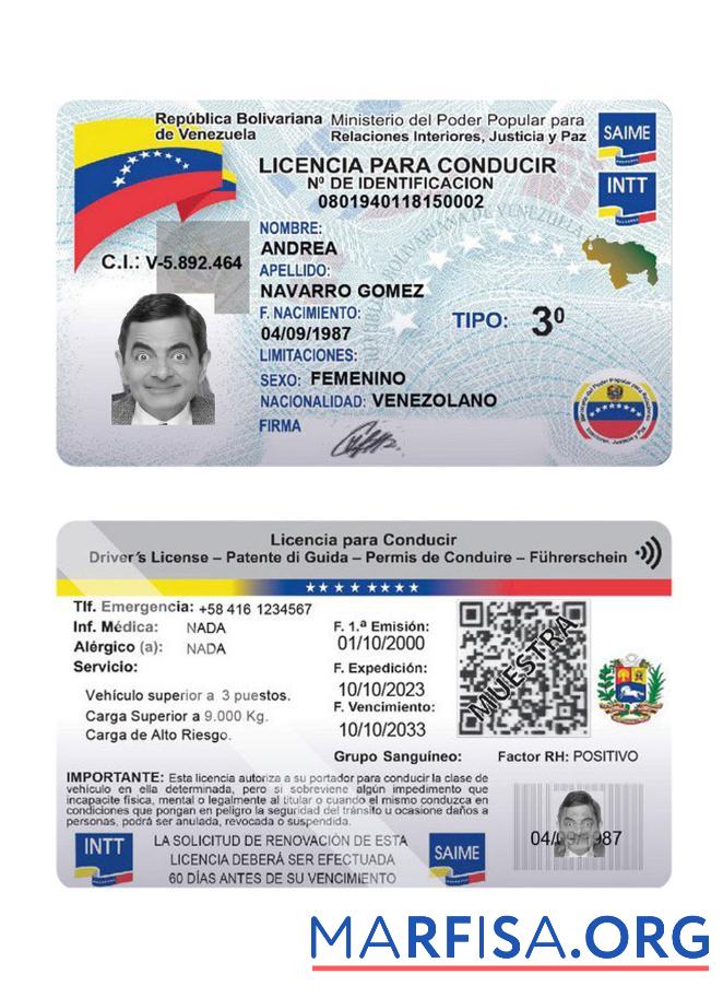 Venezuela Führerschein 2023 Gegenwärtig Mockup