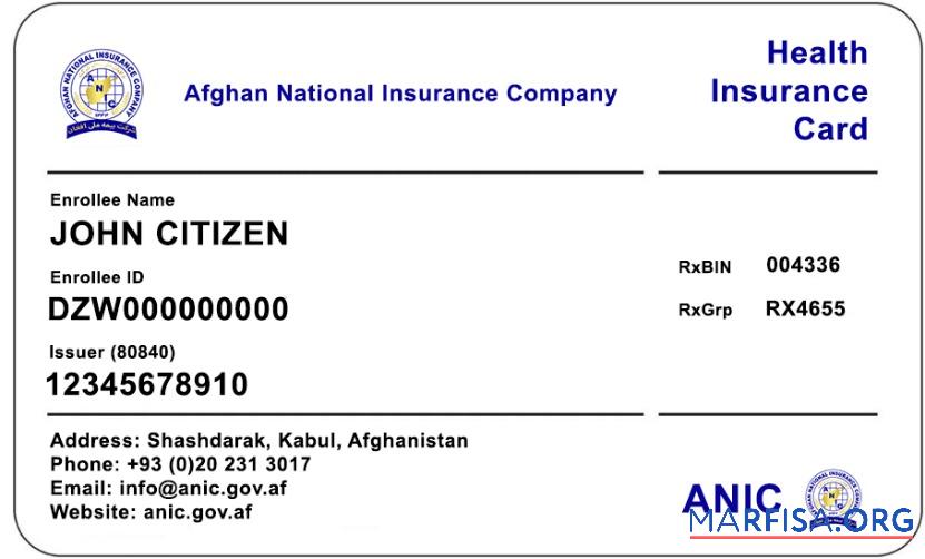 Afghanistan Afghan National Versicherung Unternehmen Gesundheit Versicherung Karte Design