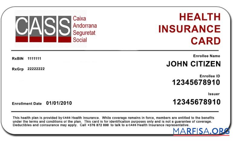 Andorra CASS Gesundheit Versicherung Karte Vorlage