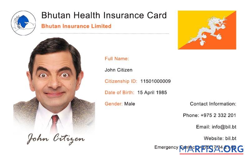 Bhutan Gesundheit Versicherung Karte Vorlage