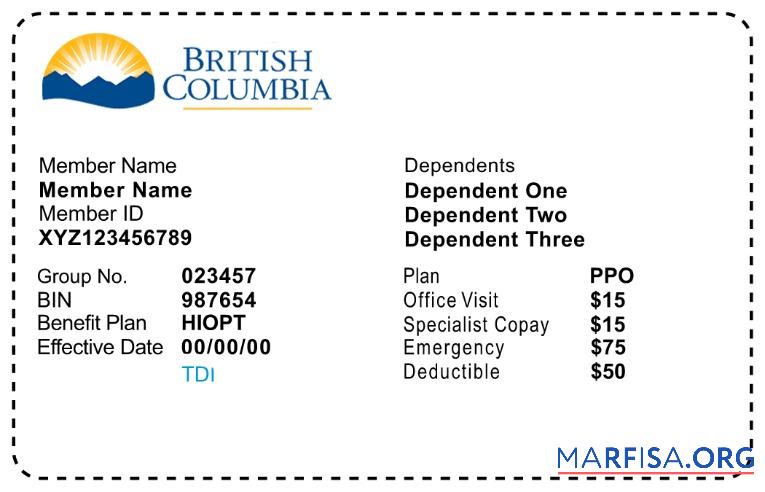 British Columbia Gesundheit Versicherung Karte Vorlage
