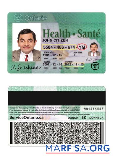 Kanada Ontario Gesundheit Versicherung Karte Probe