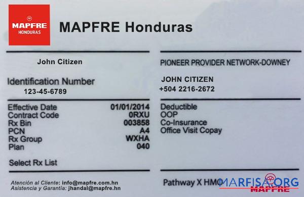 Honduras Gesundheit Versicherung Karte Vorlage