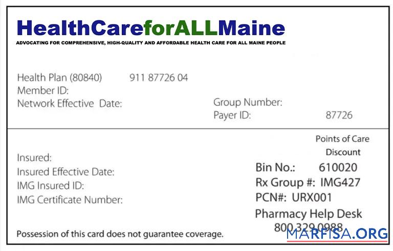 Maine Gesundheit Versicherung Karte Probe
