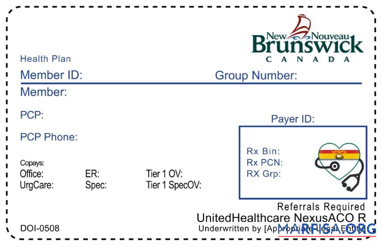 Neu Brunswick Gesundheit Versicherung Karte Probe