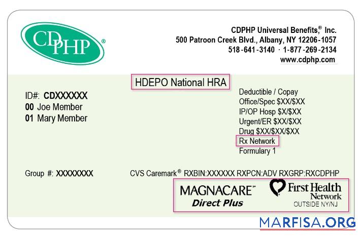 Neu York CDPHP Gesundheit Versicherung Karte Vorlage
