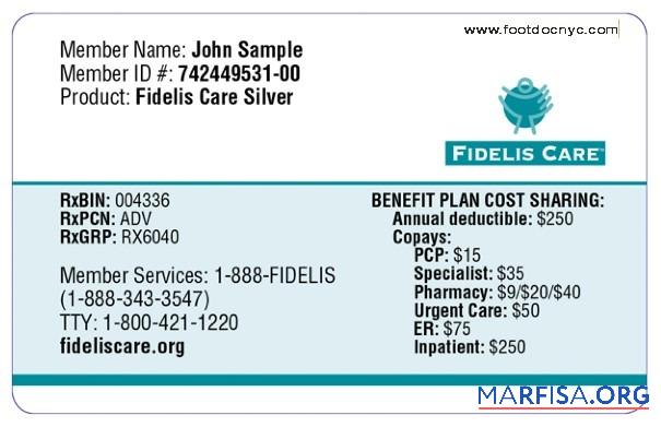 Neu York Fidels Care Gesundheit Versicherung Karte Probe