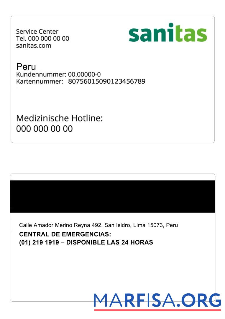 Peru Gesundheit Versicherung Karte Vorlage
