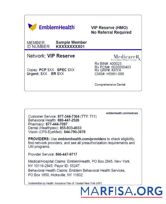 USA Neu York EmblemHealth Gesundheit Zertifikat Karte Vorschau