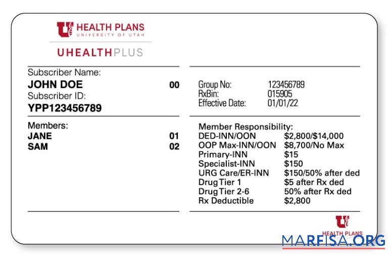 Utah Gesundheit Versicherung Karte Probe