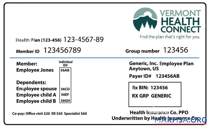 Vermont Gesundheit Versicherung Karte Vorlage