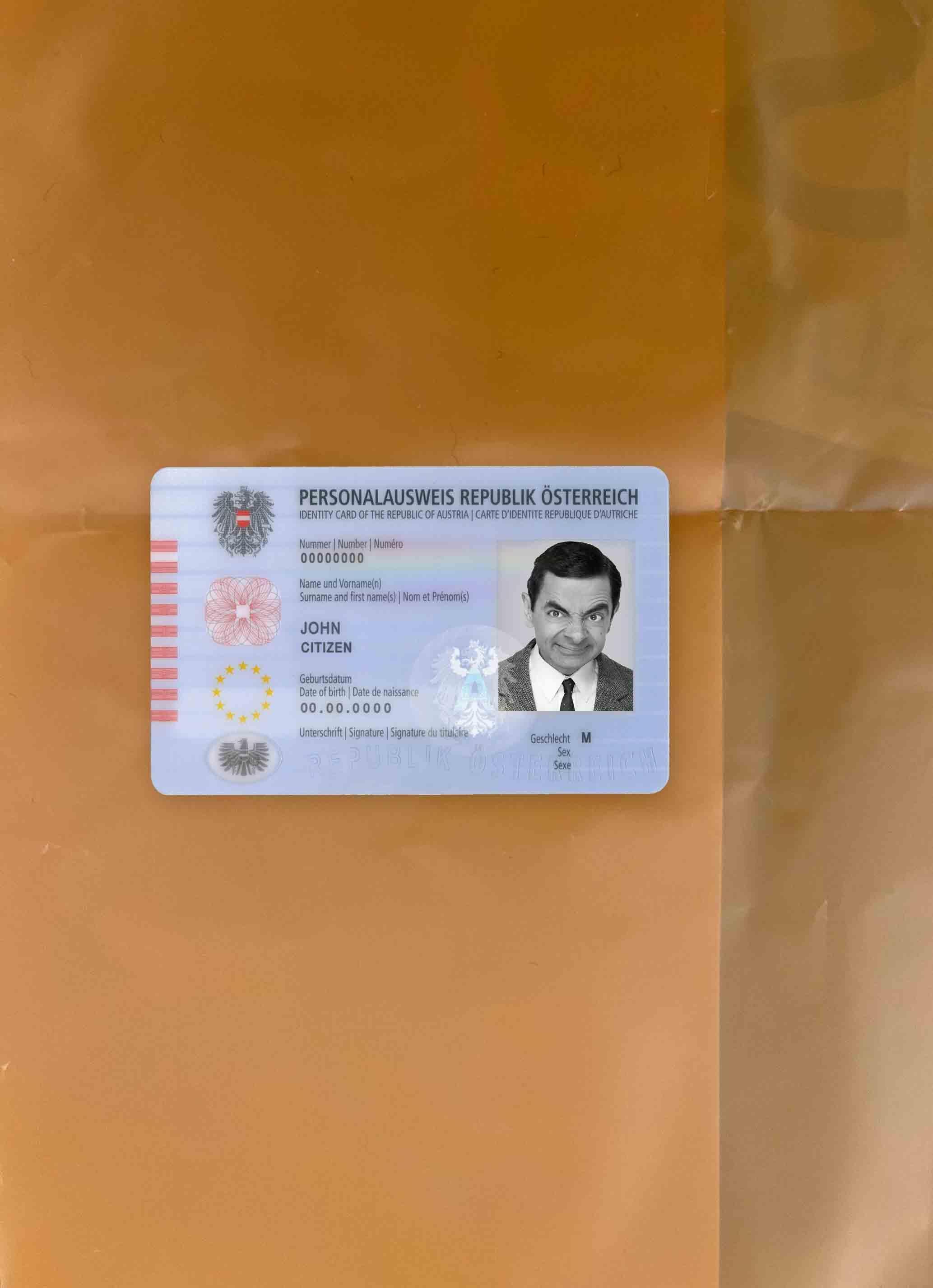 Австрия ID фотообраз Лицевая сторона шаблон