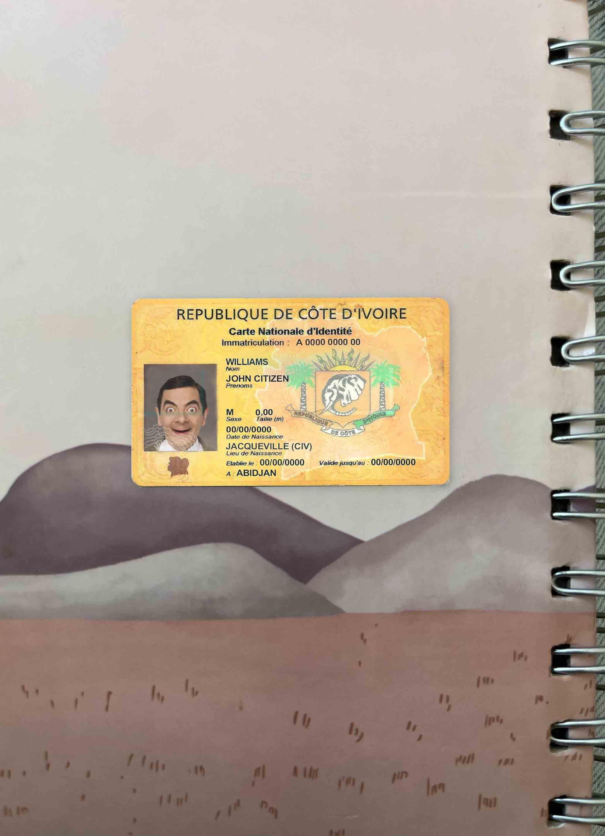 Cote D'ivoire ID фотообраз Лицевая сторона образец