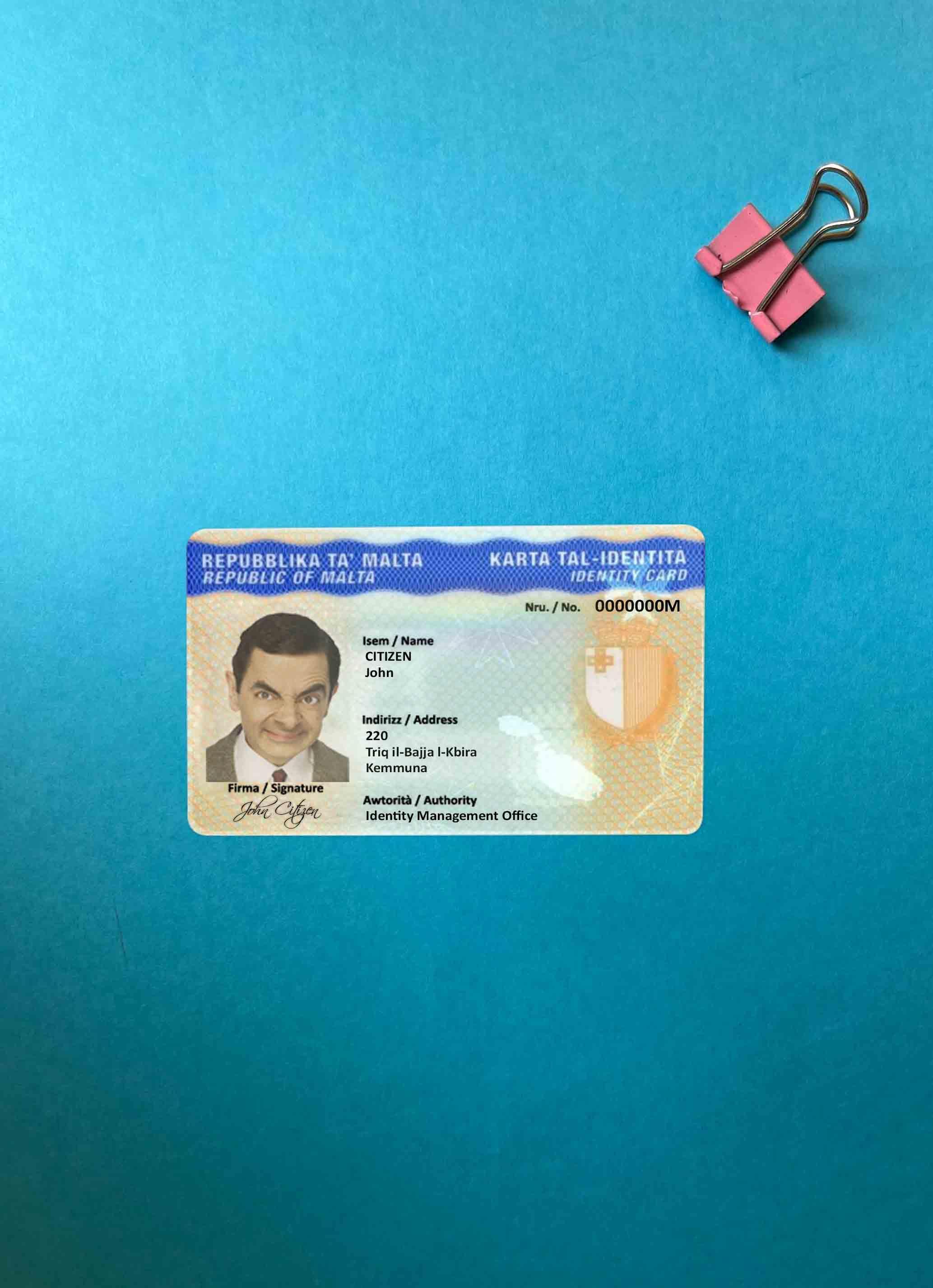 Мальта ID фотообраз Лицевая сторона шаблон