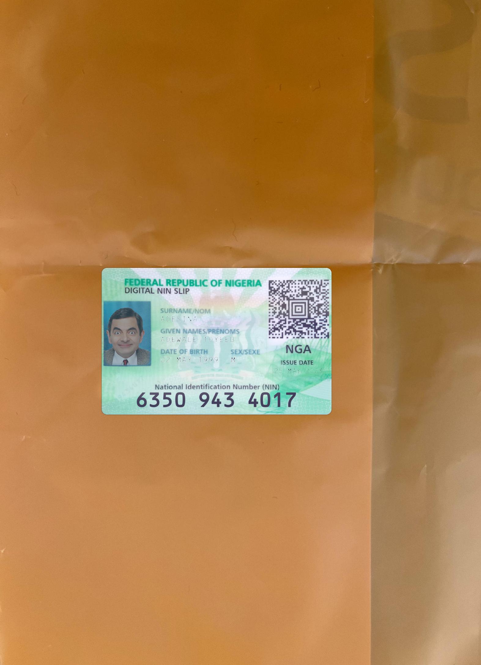Нигерия digital Удостоверение личности 2023 Настоящий фотообраз Лицевая сторона предпросмотр