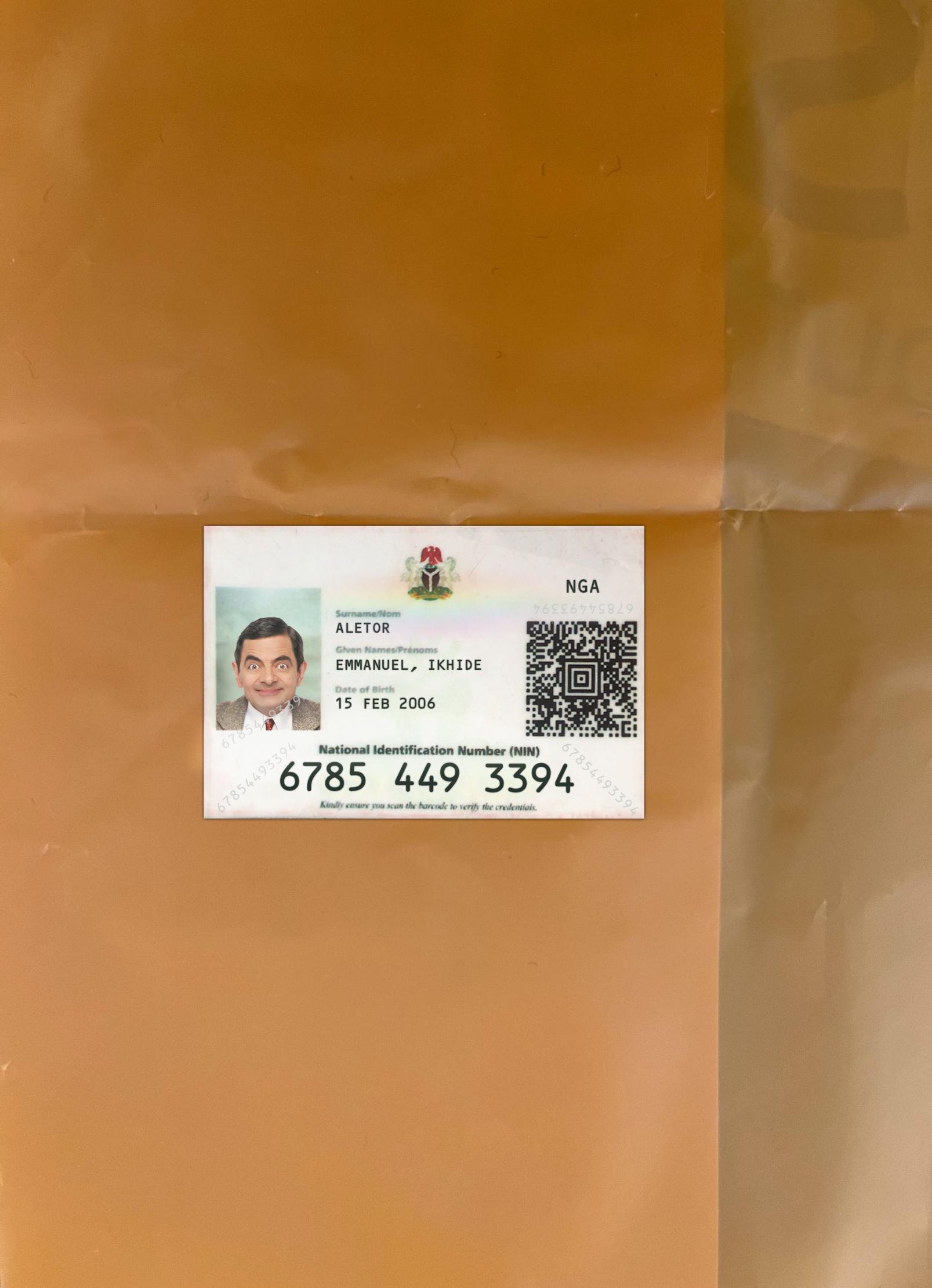 Нигерия национальный Удостоверение личности фотообраз Лицевая сторона макет