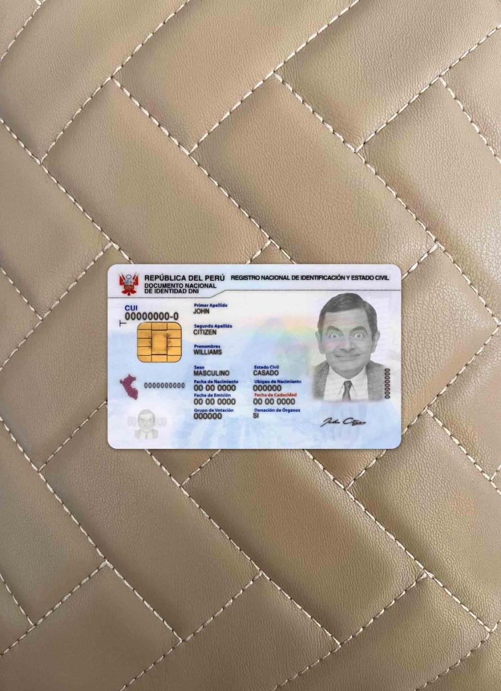 Перу ID фотообраз Лицевая сторона образец