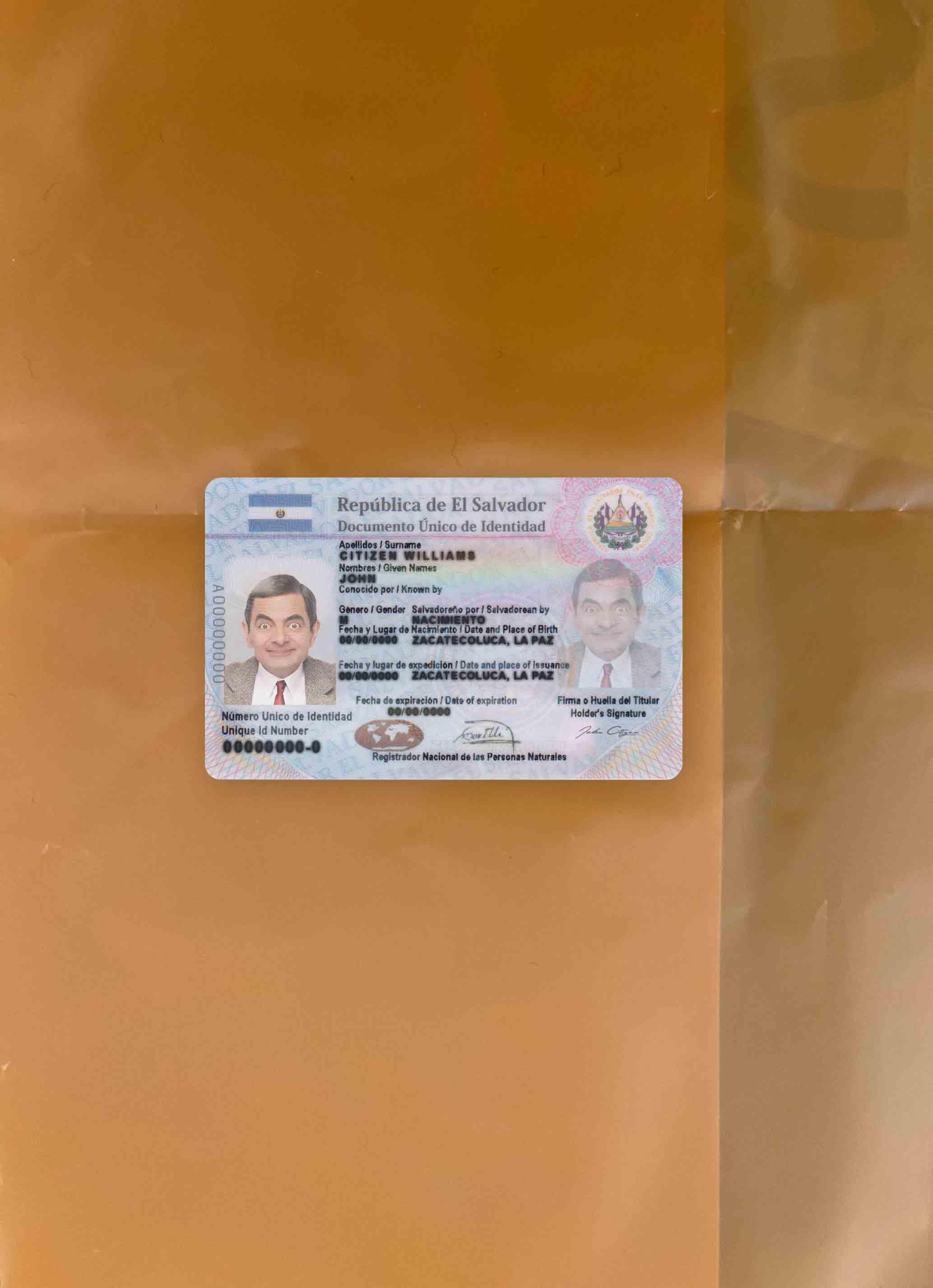 Salvador ID фотообраз Лицевая сторона шаблон