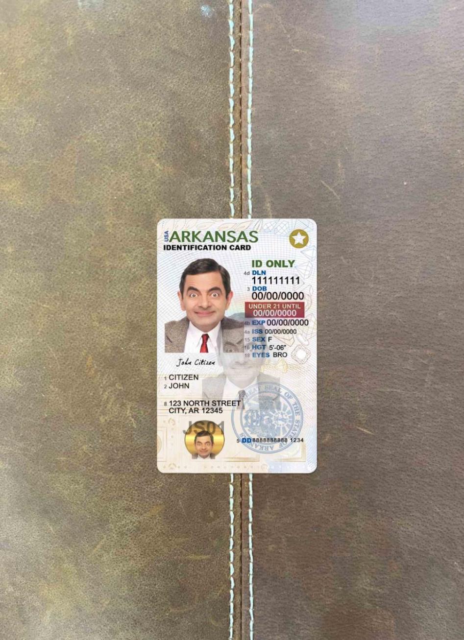 США Arkansas Удостоверение личности under 21 фотообраз Лицевая сторона шаблон