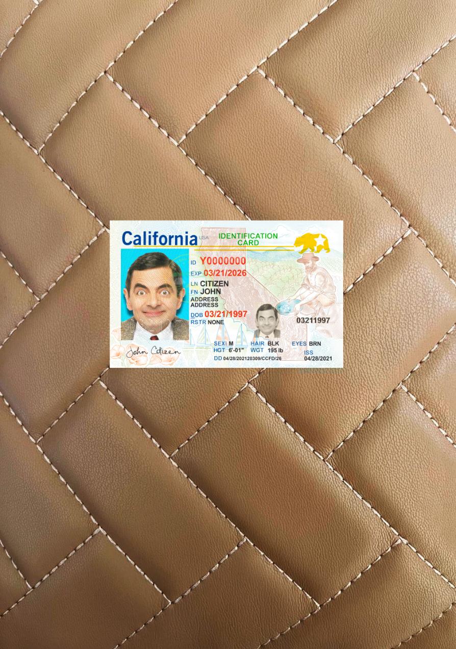 США California Удостоверение личности 2021 Настоящий фотообраз Лицевая сторона шаблон