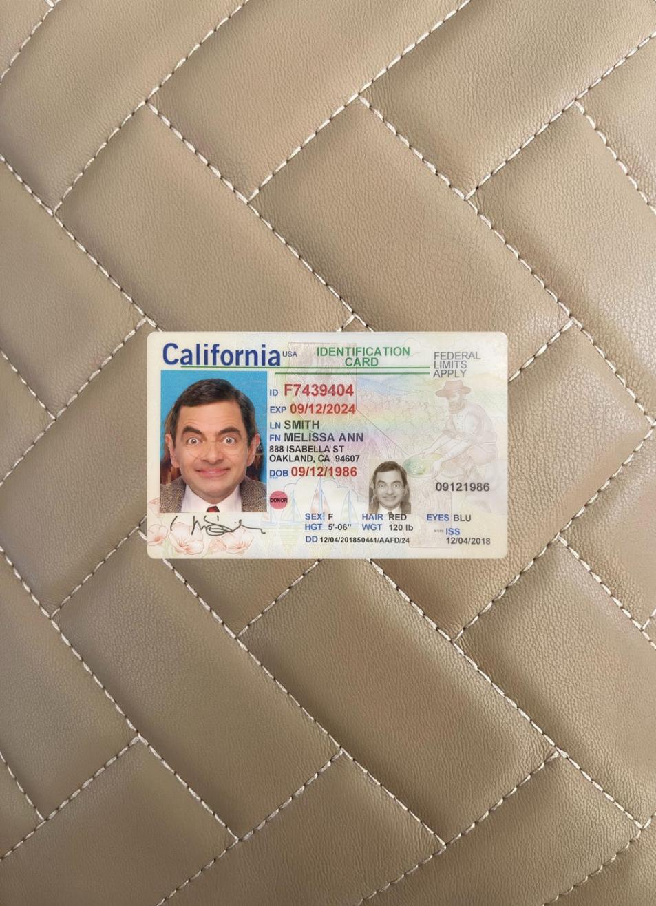 США California Удостоверение личности фотообраз Лицевая сторона предпросмотр