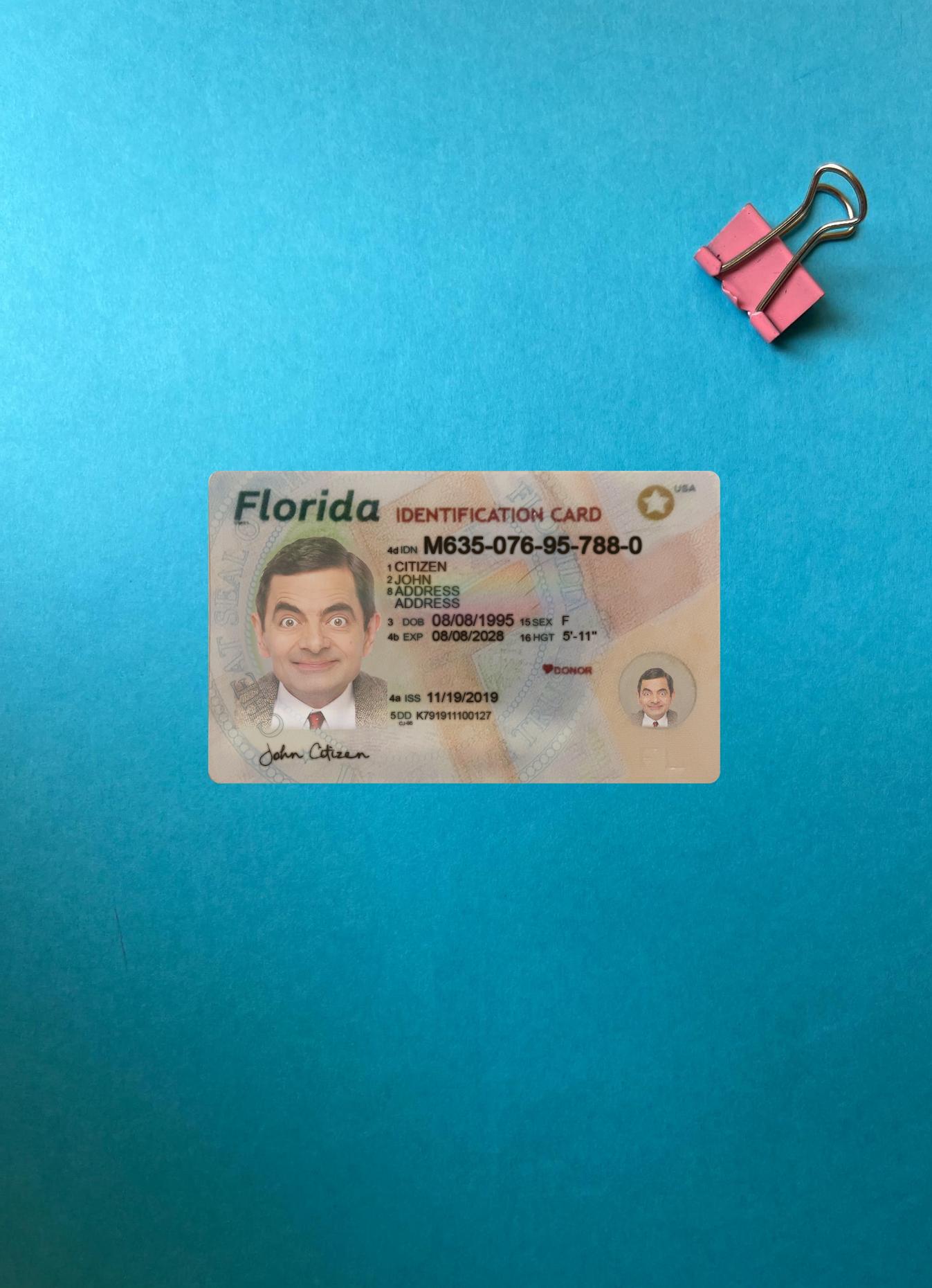 США Florida Удостоверение личности фотообраз Лицевая сторона макет