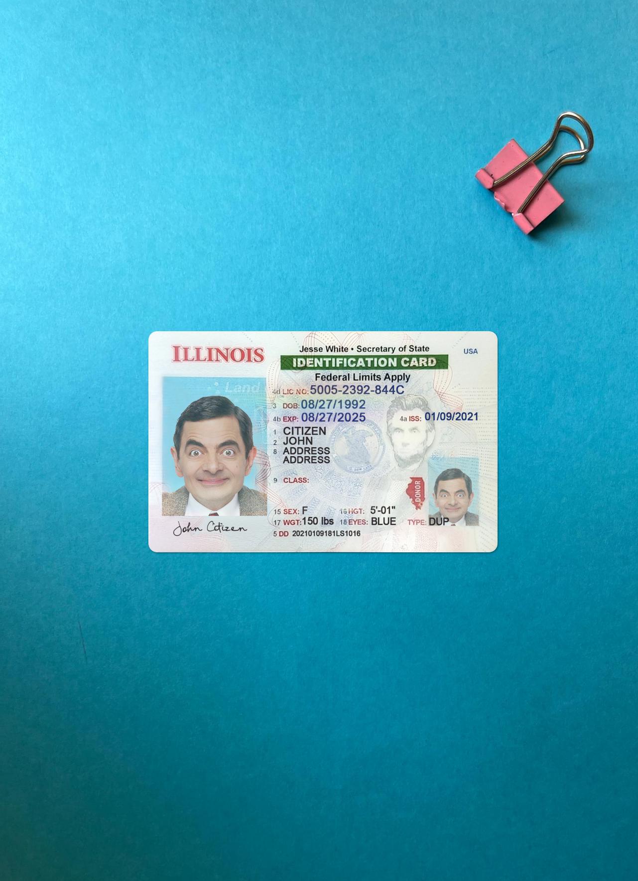 США Illinois Удостоверение личности фотообраз Лицевая сторона дизайн
