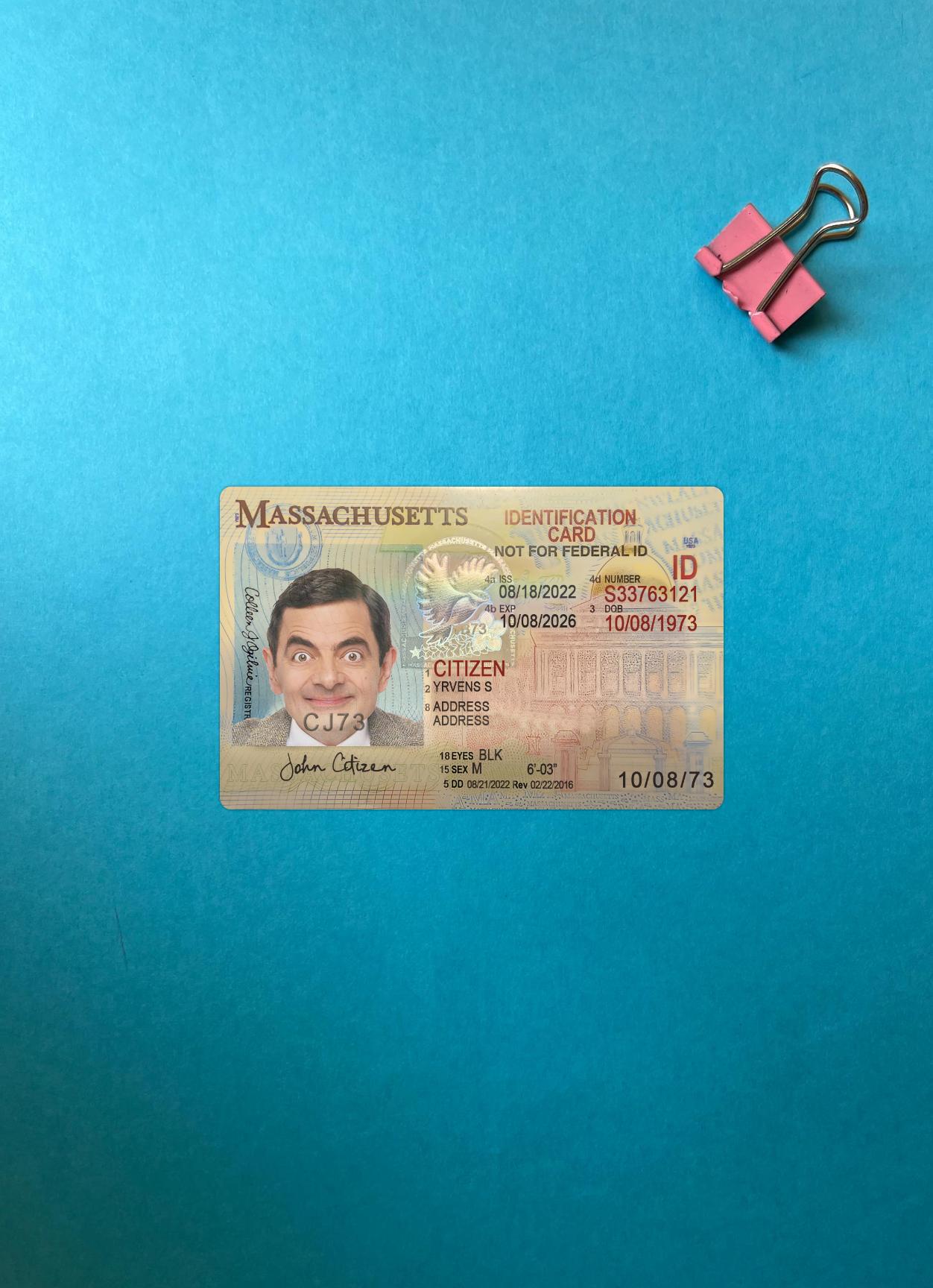 США Massachusetts Удостоверение личности фотообраз Лицевая сторона макет