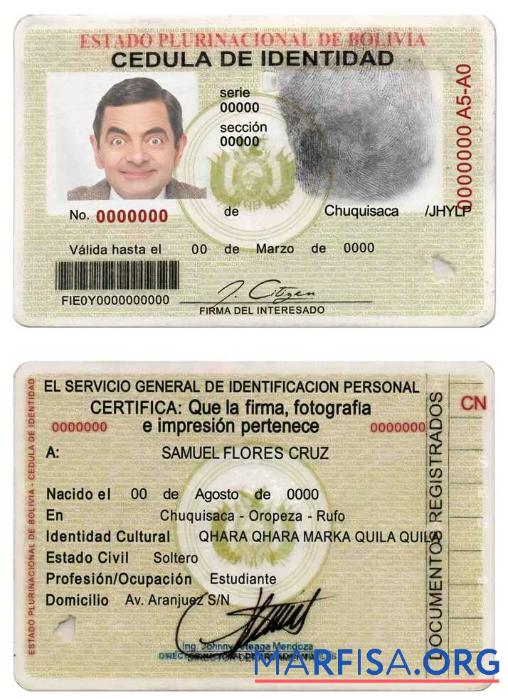 Bolivien Ausweis Vorlage