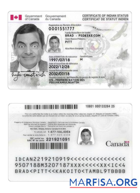 Kanada Indian status Personalausweis Mockup
