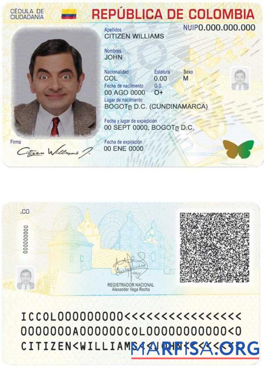 Kolumbien Ausweis (2020 ΓÇô Gegenwärtig) Vorlage