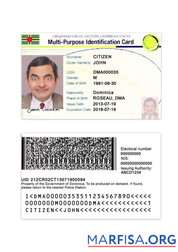Eastern Caribbean States multi purpose indentification Karte Probe