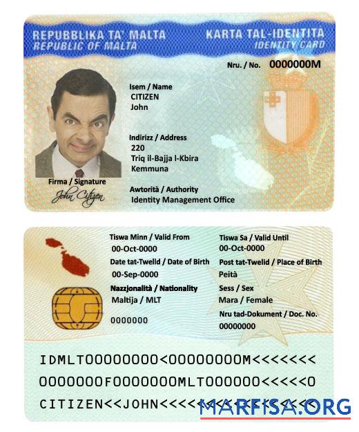 Malta Ausweis Vorlage