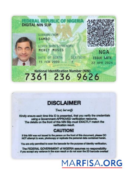 Nigeria digital NIN slip Karte Probe