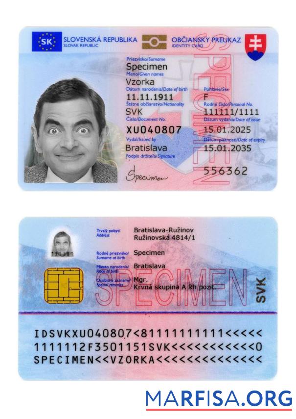 Slowakei Personalausweis 2025 Gegenwärtig Mockup