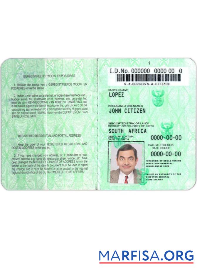 Südafrika Ausweis (1986 ΓÇô 2013) Probe
