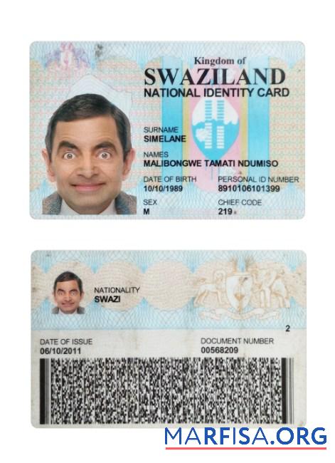 Swaziland National Personalausweis Vorlage
