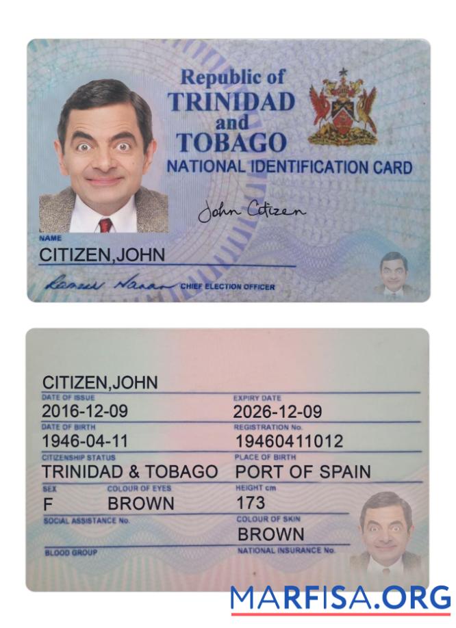 Trinidad und Tobago Personalausweis 2016 Gegenwärtig Vorschau
