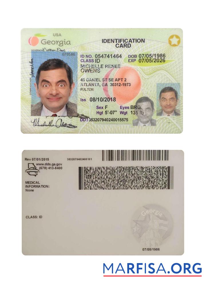 USA Georgien Personalausweis 2018 Gegenwärtig Vorlage