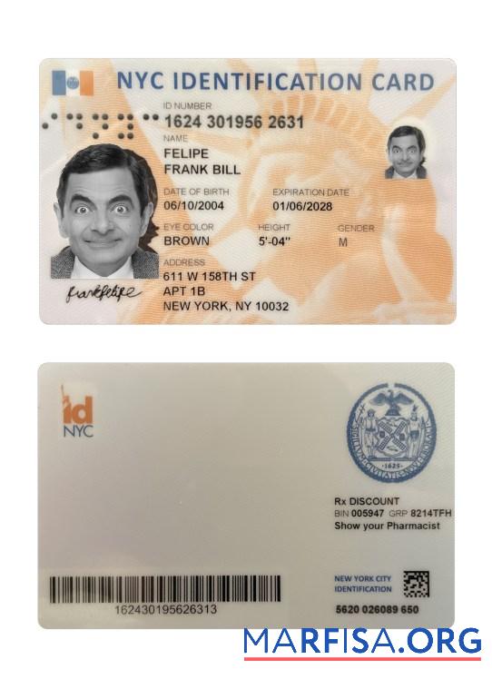 USA Neu York Identifikation Karte Vorlage