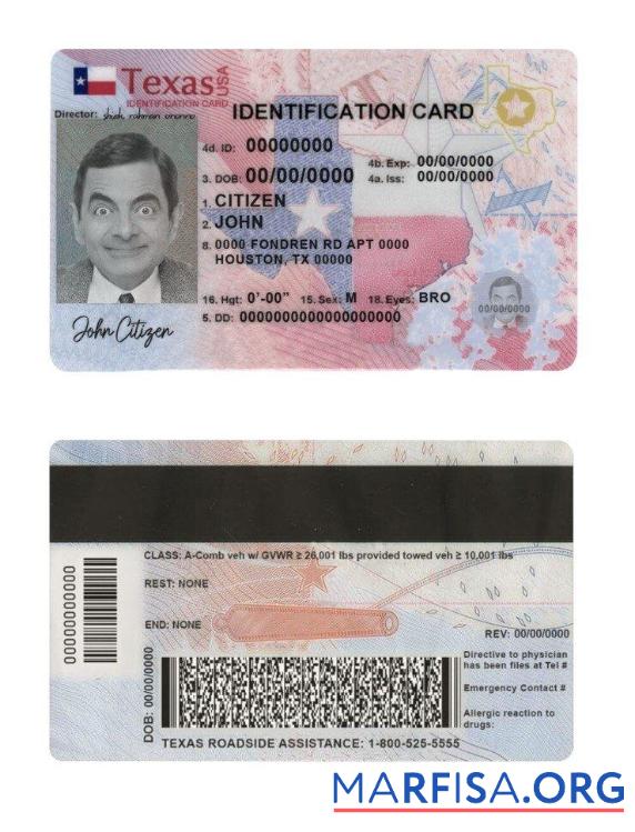 USA Texas Neu Ausweis Vorlage