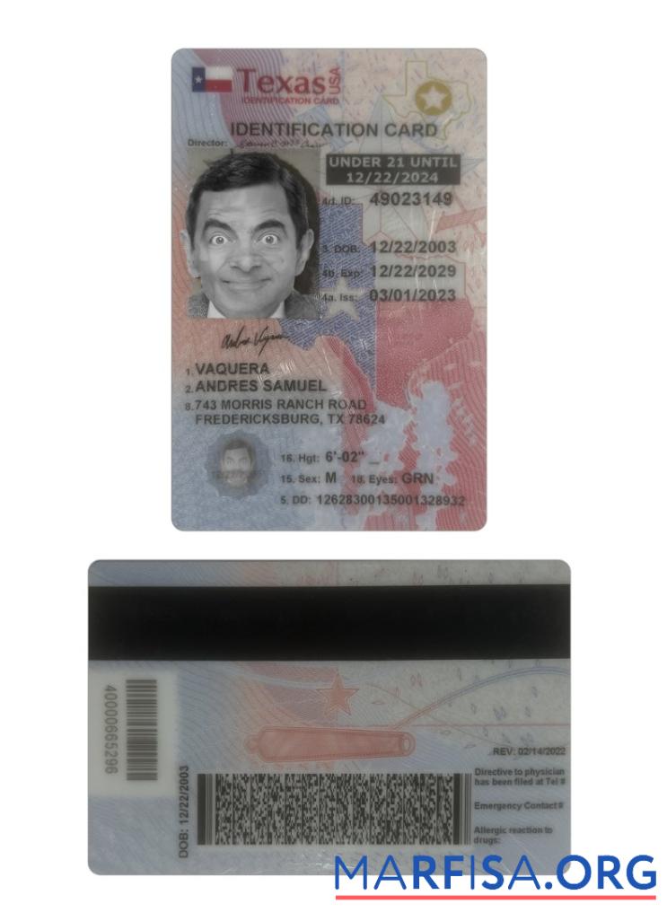 USA Texas under 21 Personalausweis Design