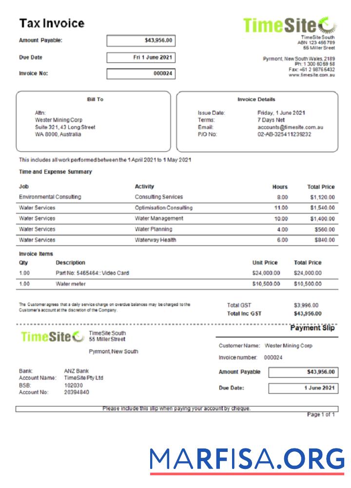 Australien TimeSite easy to use Antrag Rechnung Vorlage